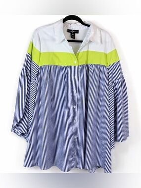 Ashley Stewart Striped Bell Sleeve Blouse Size 12 Colorblock Tunic